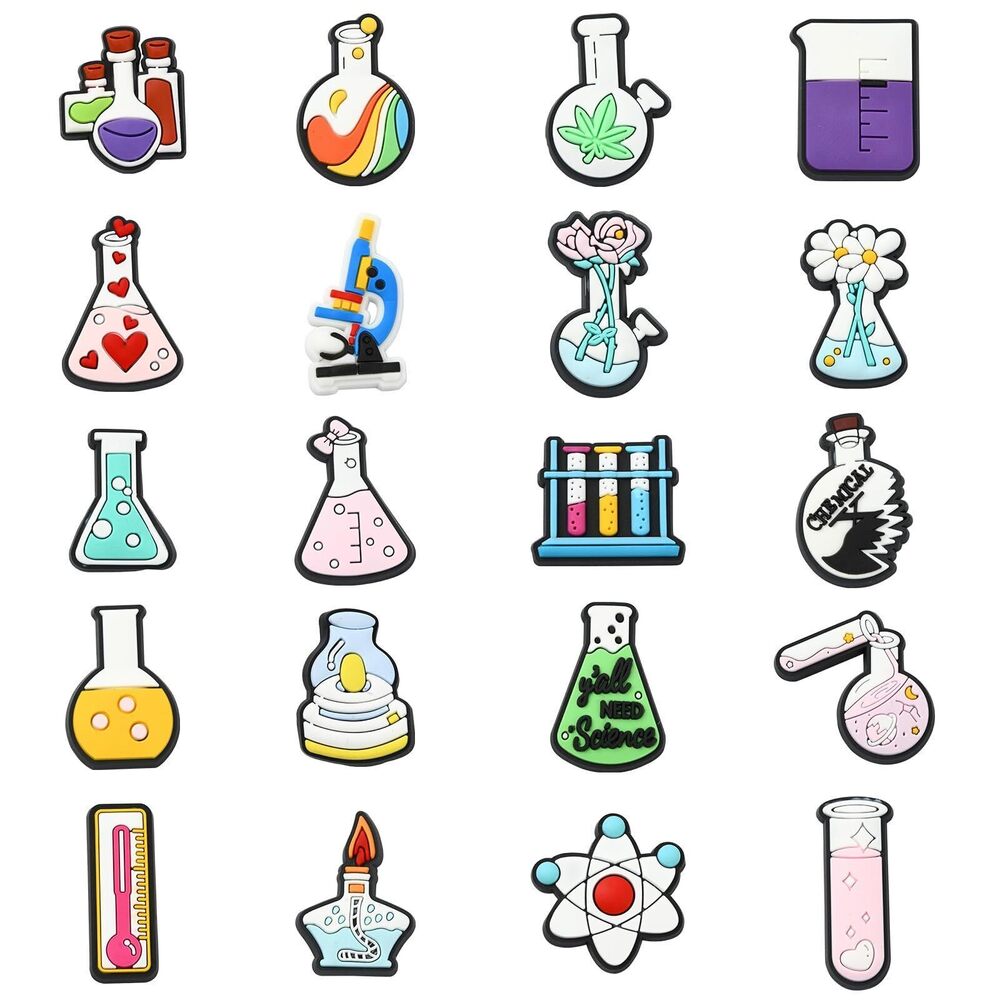 5531 40pcs 20 Styles Chemical Themed PVC Plastic Cabochons Cartoon Bottle